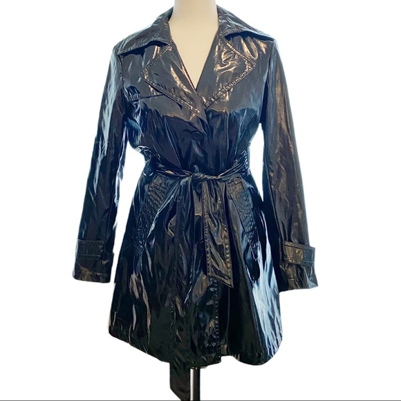 Vintage Jackets & Blazers - Vintage 90’s black vinyl trench rain coat